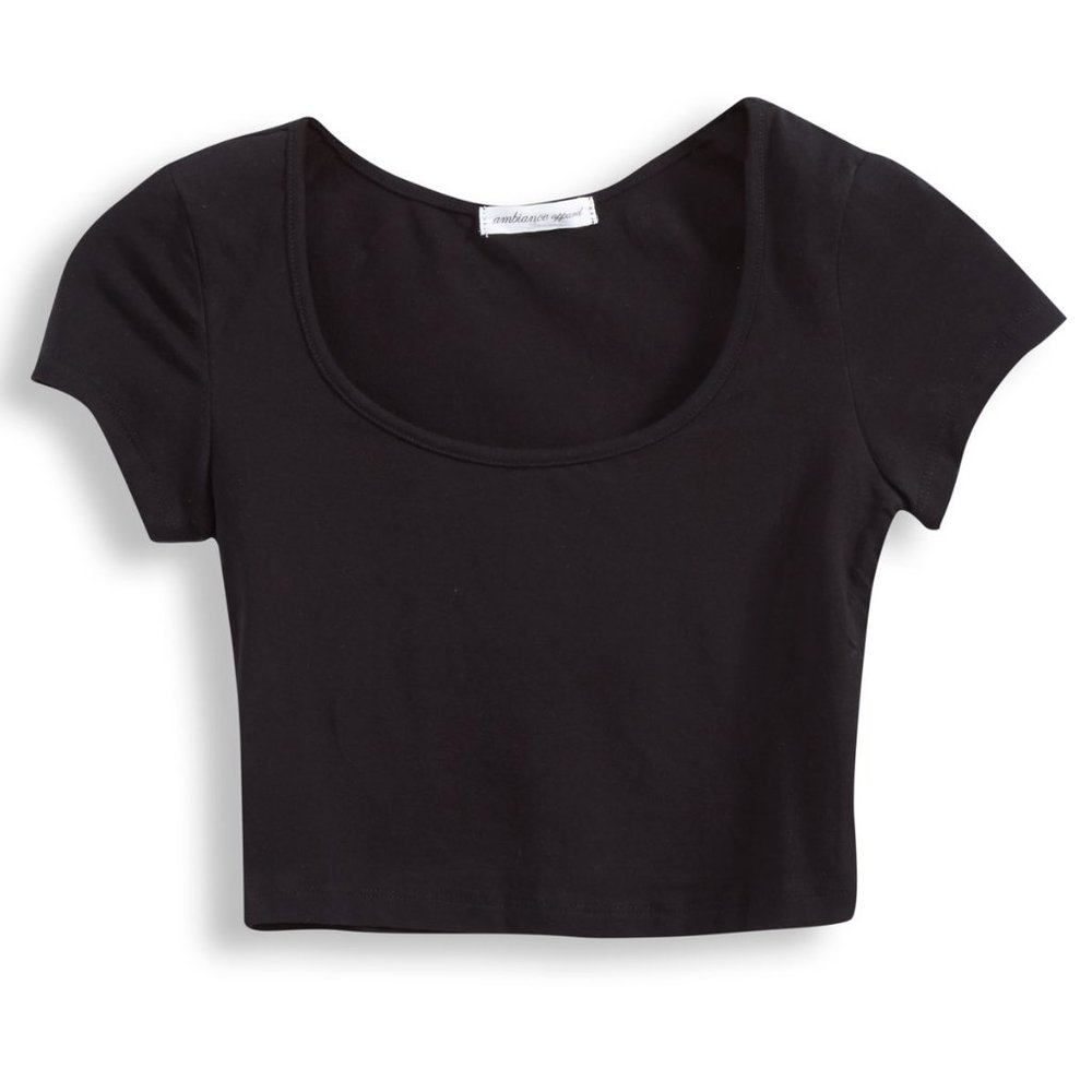 Scoop neck black fitted crop top - great basic